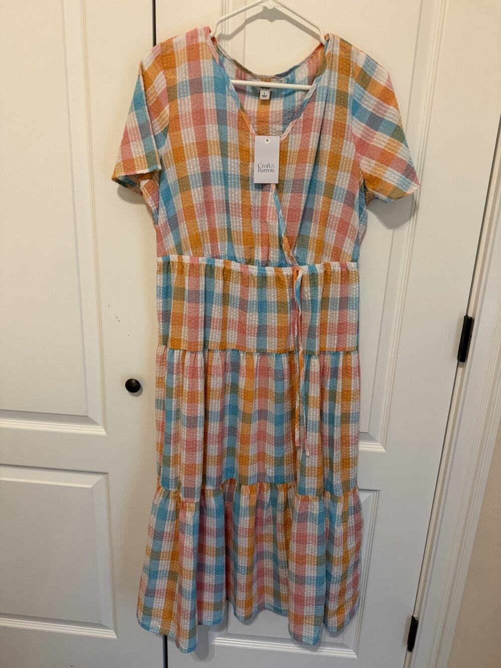 NWT Croft and Barrow Pastel Check Maxi Dress Large